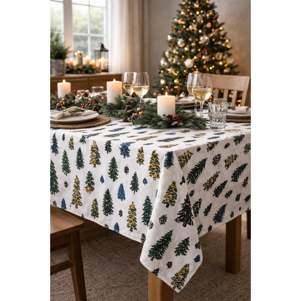 Threshold Holiday Christmas Tree Tablecloth 60" X 120"
